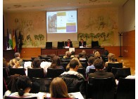 Manuel Zafra Víctor durante su ponencia y Antonio Martín Mesa