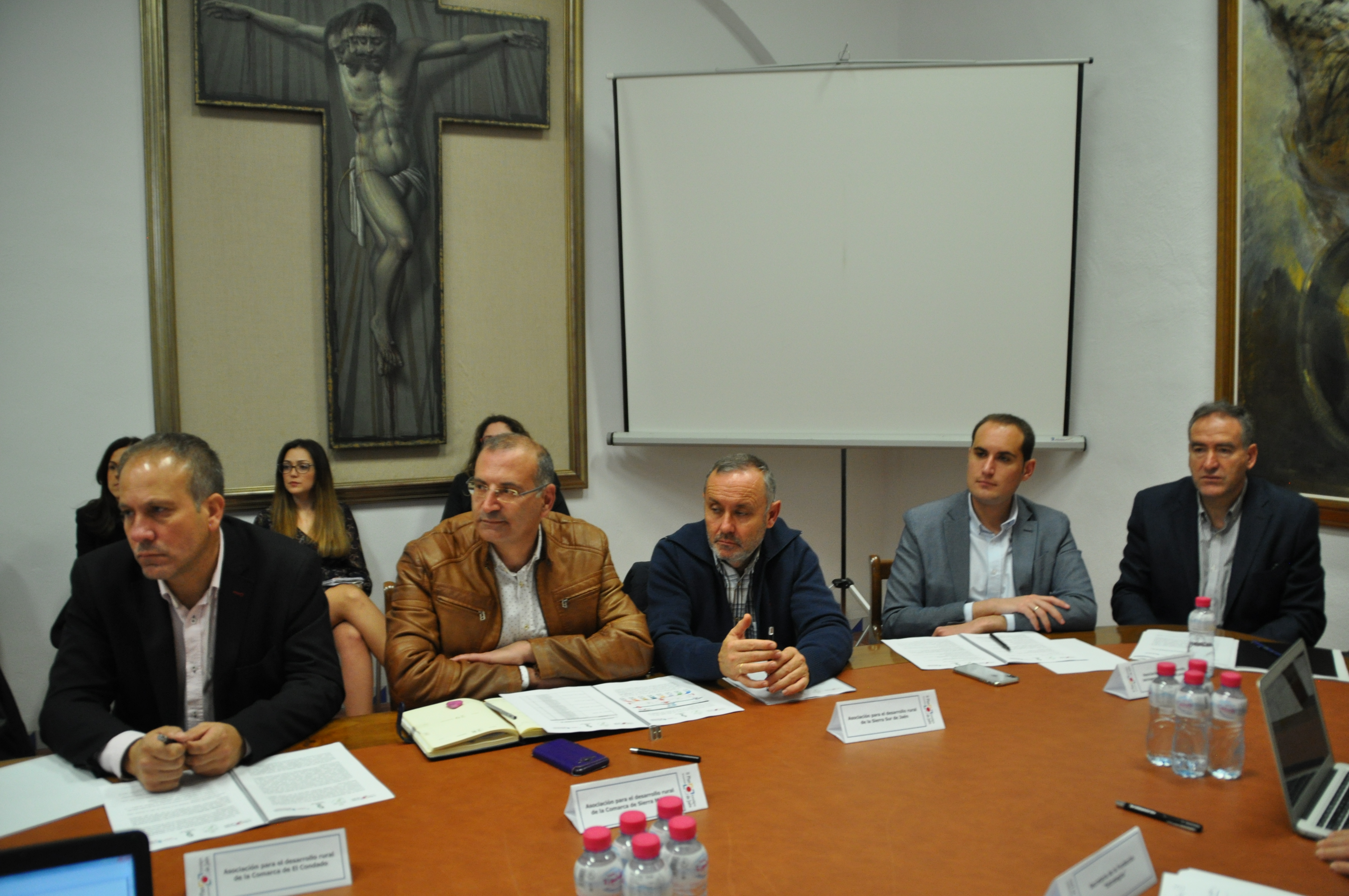 M. A. Manrique (ADR El Condado), J. Peinado (ADR S. Sur), J. Latorre (ADR La Campiña) y S. Quirós (Diputación)