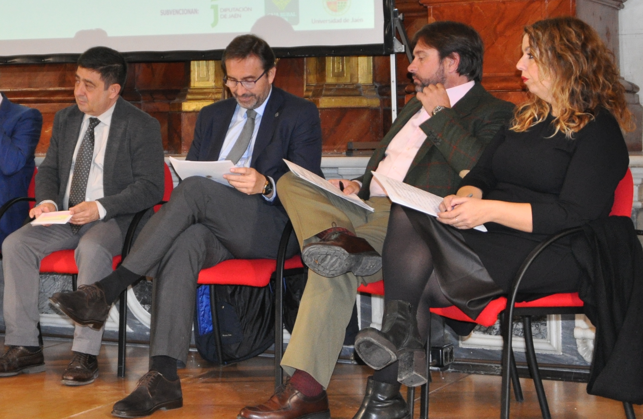 Francisco Reyes (Diputación), Juan Gómez (UJA), Manuel A. Torres (CEJ) y Estrella Ordóñez (CCOO-Jaén)
